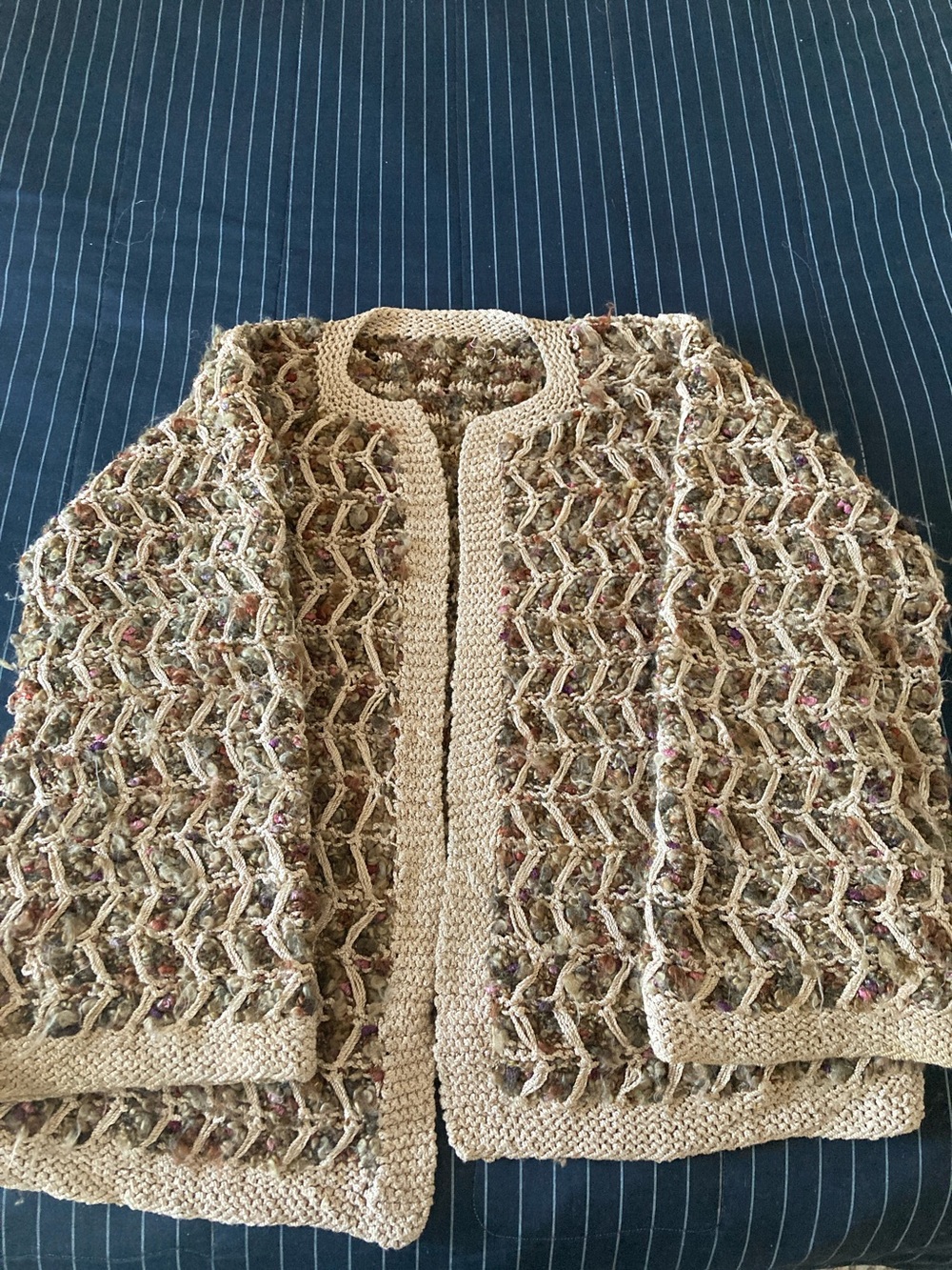 Beige Open-Weave Knit Women's Cardigan Sweater